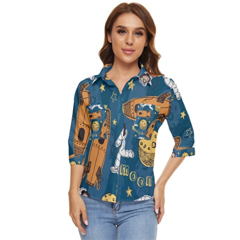 Missile Pattern Women s Quarter Sleeve Pocket Shirt by Bedest