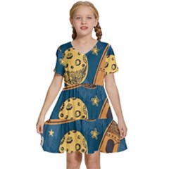 Missile Pattern Kids  Short Sleeve Tiered Mini Dress by Bedest