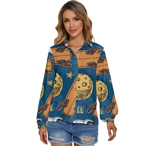 Missile Pattern Women s Long Sleeve Button Up Shirt by Bedest