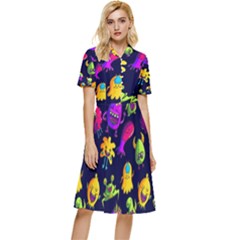 Space Patterns Button Top Knee Length Dress by Bedest