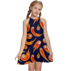 Space Patterns Pattern Kids  Halter Collar Waist Tie Chiffon Dress by Bedest