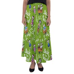 Seamless Pattern With Kids Flared Maxi Skirt