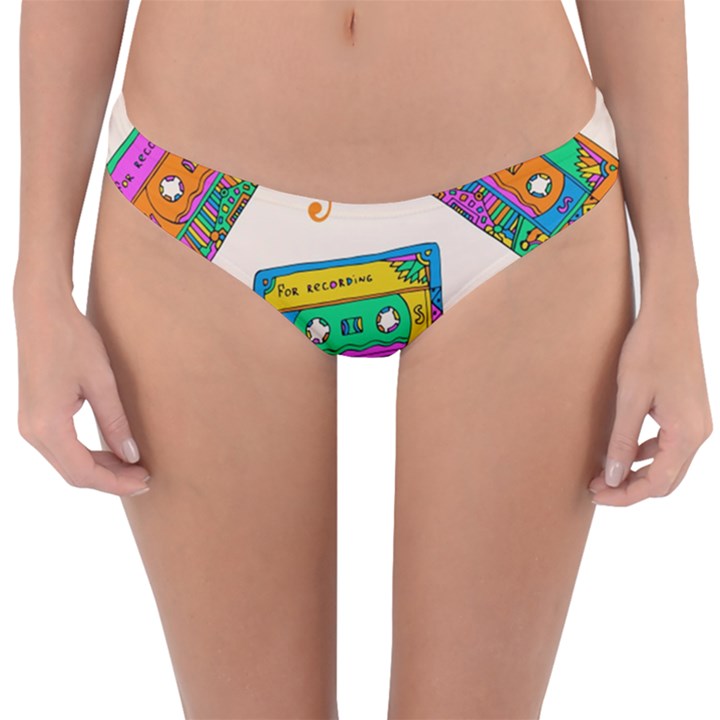 Seamless Pattern With Colorful Cassettes Hippie Style Doodle Musical Texture Wrapping Fabric Vector Reversible Hipster Bikini Bottoms