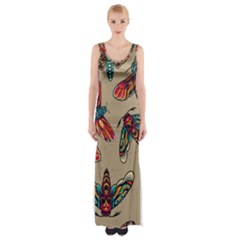 Tattoos Colorful Seamless Pattern Thigh Split Maxi Dress by Bedest