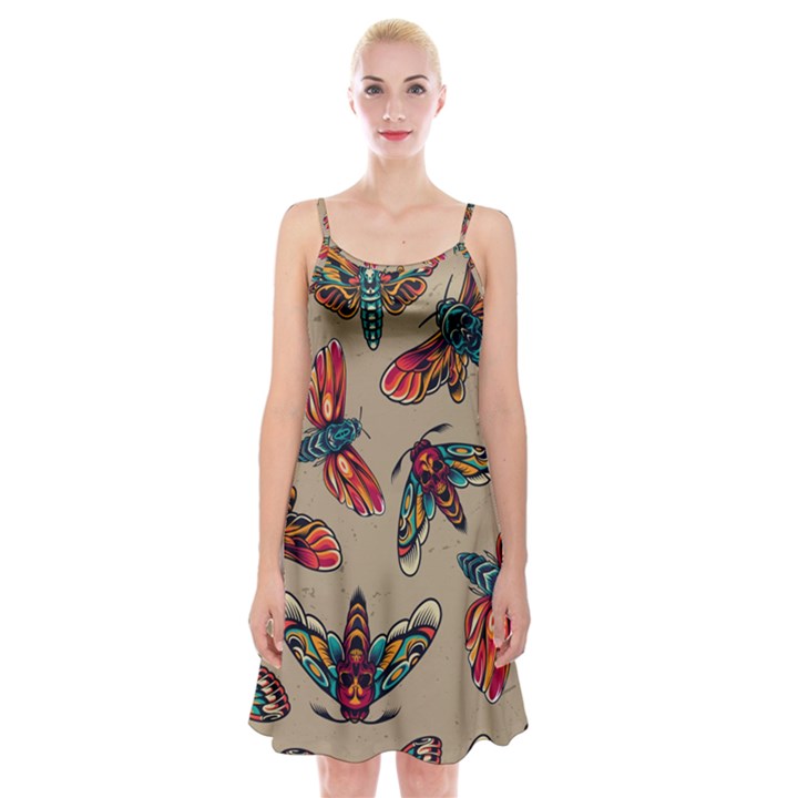 Tattoos Colorful Seamless Pattern Spaghetti Strap Velvet Dress