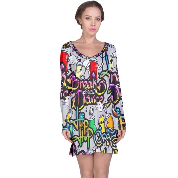 Hip Hop Background Long Sleeve Nightdress