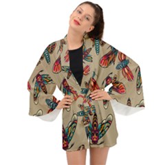 Tattoos Colorful Seamless Pattern Long Sleeve Kimono by Bedest