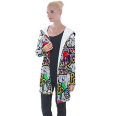 Hip Hop Background Longline Hooded Cardigan by Bedest