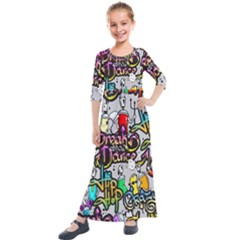 Hip Hop Background Kids  Quarter Sleeve Maxi Dress by Bedest