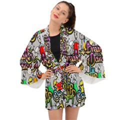 Hip Hop Background Long Sleeve Kimono by Bedest