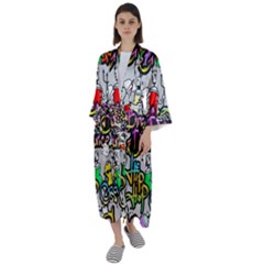 Hip Hop Background Maxi Satin Kimono by Bedest