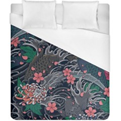 Japanese Wave Koi Illustration Seamless Pattern Duvet Cover (california King Size) by Bedest