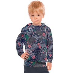 Japanese Wave Koi Illustration Seamless Pattern Kids  Hooded Pullover by Bedest