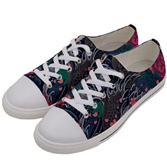 Japanese Wave Koi Illustration Seamless Pattern Women s Low Top Canvas Sneakers by Bedest