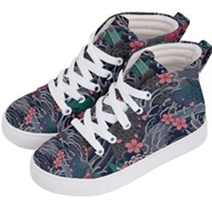 Japanese Wave Koi Illustration Seamless Pattern Kids  Hi-top Skate Sneakers by Bedest