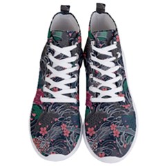 Japanese Wave Koi Illustration Seamless Pattern Men s Lightweight High Top Sneakers by Bedest