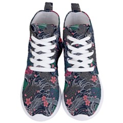 Japanese Wave Koi Illustration Seamless Pattern Women s Lightweight High Top Sneakers by Bedest