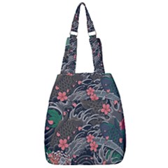 Japanese Wave Koi Illustration Seamless Pattern Center Zip Backpack by Bedest