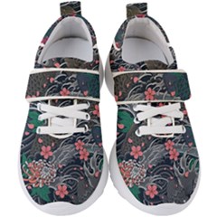 Japanese Wave Koi Illustration Seamless Pattern Kids  Velcro Strap Shoes by Bedest