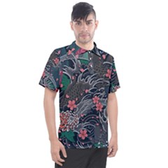 Japanese Wave Koi Illustration Seamless Pattern Men s Polo T-shirt by Bedest