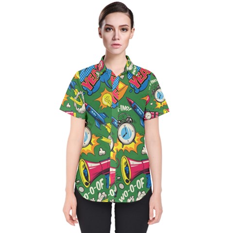 Pop Art Colorful Seamless Pattern Women s Short Sleeve Shirt by Bedest