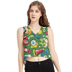 Pop Art Colorful Seamless Pattern V-neck Cropped Tank Top by Bedest