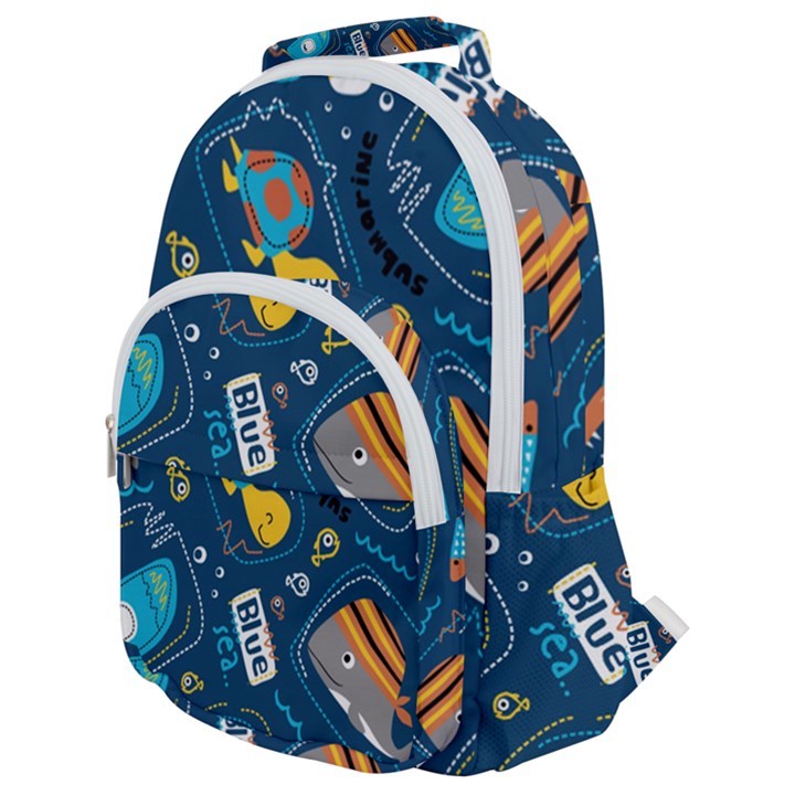 Seamless Pattern Vector Submarine With Sea Animals Cartoon Rounded Multi Pocket Backpack