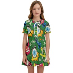 Pop Art Colorful Seamless Pattern Kids  Sweet Collar Dress by Bedest