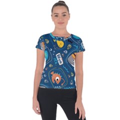 Seamless Pattern Vector Submarine With Sea Animals Cartoon Short Sleeve Sports Top  by Bedest