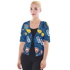 Seamless Pattern Vector Submarine With Sea Animals Cartoon Cropped Button Cardigan by Bedest