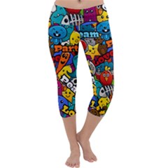 Graffiti Characters Seamless Pattern Capri Yoga Leggings by Bedest