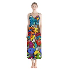 Graffiti Characters Seamless Pattern Button Up Chiffon Maxi Dress by Bedest