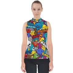 Graffiti Characters Seamless Pattern Mock Neck Shell Top by Bedest