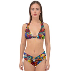 Graffiti Characters Seamless Pattern Double Strap Halter Bikini Set