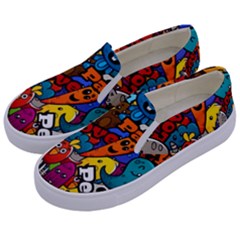 Graffiti Characters Seamless Pattern Kids  Canvas Slip Ons by Bedest