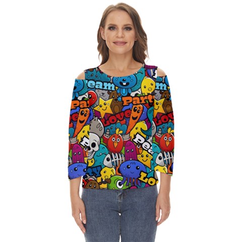 Graffiti Characters Seamless Pattern Cut Out Wide Sleeve Top by Bedest