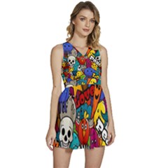 Graffiti Characters Seamless Pattern Sleeveless High Waist Mini Dress by Bedest