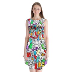 Graffity Characters Seamless Pattern Art Sleeveless Chiffon Dress  