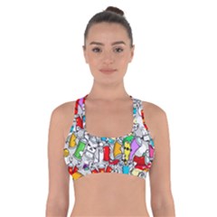 Graffity Characters Seamless Pattern Art Cross Back Sports Bra by Bedest