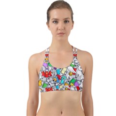 Graffity Characters Seamless Pattern Art Back Web Sports Bra by Bedest