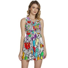 Graffity Characters Seamless Pattern Art Sleeveless High Waist Mini Dress by Bedest