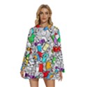 Graffity Characters Seamless Pattern Art Round Neck Long Sleeve Bohemian Style Chiffon Mini Dress View1