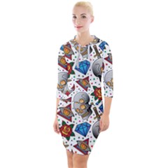 Full Color Flash Tattoo Patterns Quarter Sleeve Hood Bodycon Dress