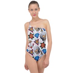 Full Color Flash Tattoo Patterns Classic One Shoulder Swimsuit by Bedest