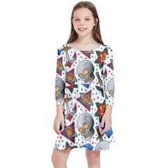 Full Color Flash Tattoo Patterns Kids  Quarter Sleeve Skater Dress by Bedest