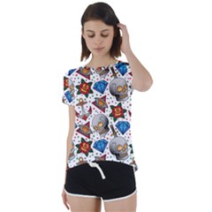 Full Color Flash Tattoo Patterns Short Sleeve Open Back T-shirt by Bedest