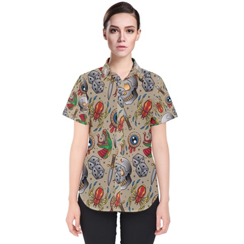 Tattoo Pattern Women s Short Sleeve Shirt by Bedest