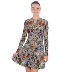 Tattoo Pattern Long Sleeve Panel Dress by Bedest