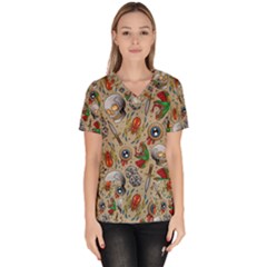 Tattoo Pattern Women s V-neck Scrub Top by Bedest