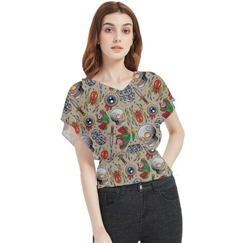 Tattoo Pattern Butterfly Chiffon Blouse by Bedest